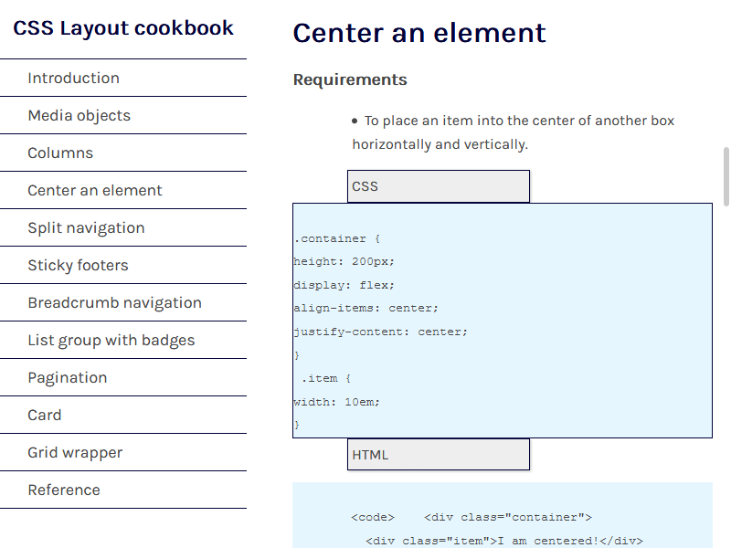 snapshot of the technical documentation page